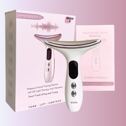 Nexora | LED Işıklı Titreşimli Yüz ve Boyun Sıkılaştırma Terapi Cihazı