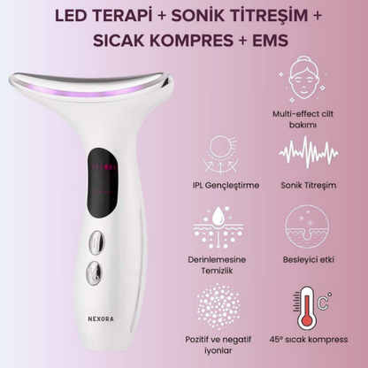 Nexora | LED Işıklı Titreşimli Yüz ve Boyun Sıkılaştırma Terapi Cihazı